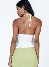 Halterneck Tie Back Mesh Ruffle Hem Crop Top